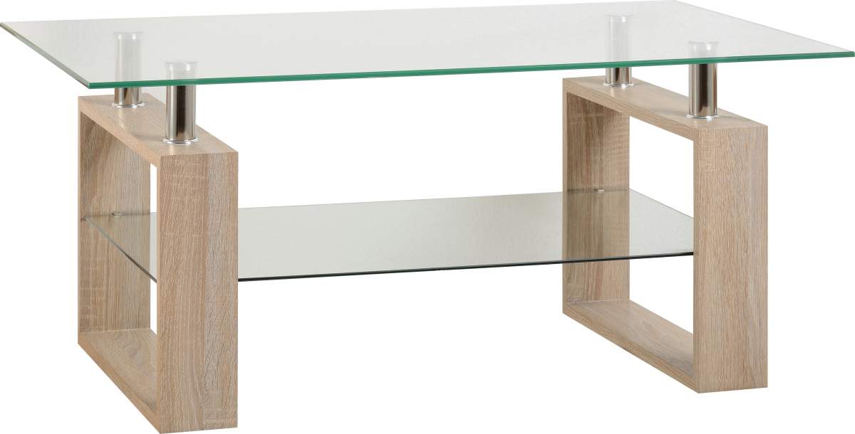 Milano Coffee Table Applewood, Milano Coffee Table Glass And Solid Oak